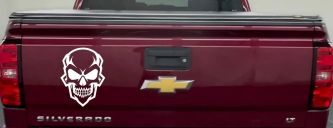 Skull Metal Style Car or Truck Vinyl Window Decal Sticker (White)