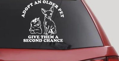 Adopt Older Pets Give Them a Second Chance Car or Truck Vinyl Window Decal Sticker