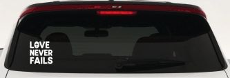 Love Never Fails with Cross Christian Car or Truck Vinyl Window Decal Sticker (White)