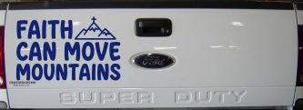 Faith Can Move Mountains Christian Car or Truck Vinyl Window Decal Sticker (Navy)