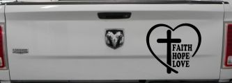 Faith Hope Love With Cross and Heart Car or Truck Vinyl Window Decal Sticker (Black)