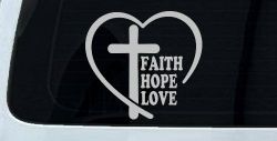 Faith Hope Love With Cross and Heart Car or Truck Vinyl Window Decal Sticker (Light Gray)