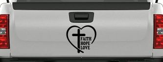 Faith Hope Love With Cross and Heart Car or Truck Vinyl Window Decal Sticker (Matte Black)