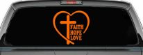 Faith Hope Love With Cross and Heart Car or Truck Vinyl Window Decal Sticker (Orange)