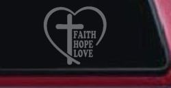 Faith Hope Love With Cross and Heart Car or Truck Vinyl Window Decal Sticker (Silver)