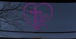 Faith Hope Love With Cross and Heart Car or Truck Vinyl Window Decal Sticker (Violet)