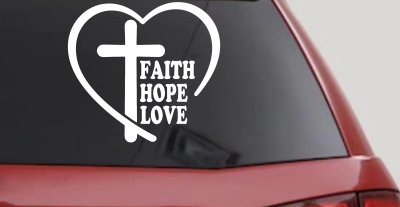 Faith Hope Love With Cross and Heart Car or Truck Vinyl Window Decal Sticker