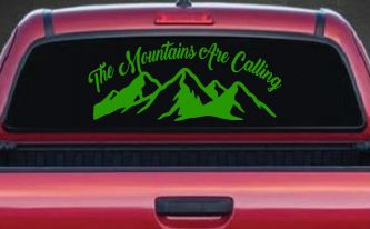 The Mountains Are Calling Car or Truck Vinyl Window Decal Sticker (Lime)