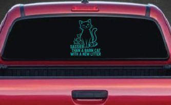 Sassier Than A Barn Cat With A New Litter Car or Truck Vinyl Window Decal Sticker (Turquoise)
