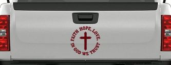 Faith Hope Love In God We Trust Car or Truck Vinyl Window Decal Sticker (Purple Red)