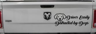 Driver Easily Distracted by Dogs Car or Truck Vinyl Window Decal Sticker (Black)