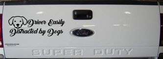 Driver Easily Distracted by Dogs Car or Truck Vinyl Window Decal Sticker (Black)