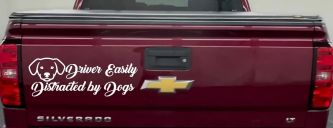 Driver Easily Distracted by Dogs Car or Truck Vinyl Window Decal Sticker (White)