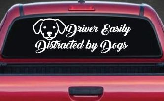 Driver Easily Distracted by Dogs Car or Truck Vinyl Window Decal Sticker