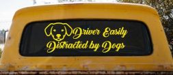 Driver Easily Distracted by Dogs Car or Truck Vinyl Window Decal Sticker (Yellow)