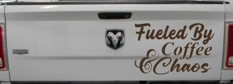 Fueled By Coffee and Chaos Car or Truck Vinyl Window Decal Sticker (Brown)
