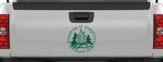 Dreaming of Campfires and Starlit Skies Car or Truck Vinyl Window Decal Sticker (Dark Green)