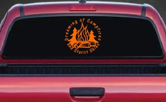 Dreaming of Campfires and Starlit Skies Car or Truck Vinyl Window Decal Sticker (Orange)