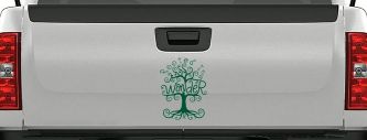 Rooted in Wander Swirl Tree Car or Truck Vinyl Window Decal Sticker (Dark Green)