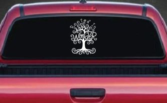 Rooted in Wander Swirl Tree Car or Truck Vinyl Window Decal Sticker (White)
