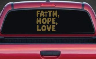 Faith Hope Love With Cross Christian Car or Truck Vinyl Window Decal Sticker (Gold)