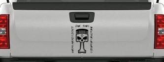 Gear Heads Don't Die They Become Legends Skull Piston Car or Truck Vinyl Window Decal Sticker (Black)