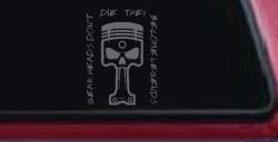 Gear Heads Don't Die They Become Legends Skull Piston Car or Truck Vinyl Window Decal Sticker (Silver)