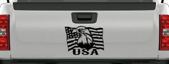USA American Flag and Bald Eagle Left Car or Truck Vinyl Window Decal Sticker (Black)