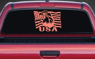 USA American Flag and Bald Eagle Left Car or Truck Vinyl Window Decal Sticker (Coral)
