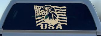 USA American Flag and Bald Eagle Left Car or Truck Vinyl Window Decal Sticker (Desert Sand)
