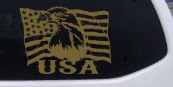 USA American Flag and Bald Eagle Left Car or Truck Vinyl Window Decal Sticker (Gold)