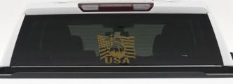 USA American Flag and Bald Eagle Left Car or Truck Vinyl Window Decal Sticker (Gold)