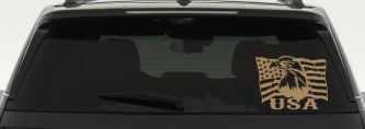 USA American Flag and Bald Eagle Left Car or Truck Vinyl Window Decal Sticker (Light Brown)