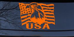 USA American Flag and Bald Eagle Left Car or Truck Vinyl Window Decal Sticker (Orange)