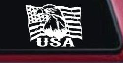 USA American Flag and Bald Eagle Left Car or Truck Vinyl Window Decal Sticker (White)