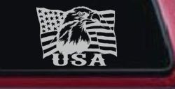 USA American Flag Bald Eagle Right Car or Truck Vinyl Window Decal Sticker (Light Gray)