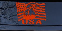 USA American Flag Bald Eagle Right Car or Truck Vinyl Window Decal Sticker (Orange Red)