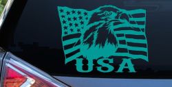 USA American Flag Bald Eagle Right Car or Truck Vinyl Window Decal Sticker (Turquoise)