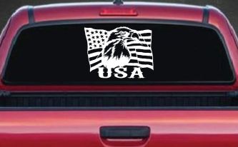 USA American Flag Bald Eagle Right Car or Truck Vinyl Window Decal Sticker (White)