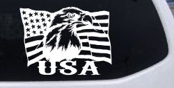 USA American Flag Bald Eagle Right Car or Truck Vinyl Window Decal Sticker (White)