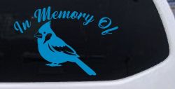 In Memory of Cardinal Bird Car or Truck Vinyl Window Decal Sticker (Blue)