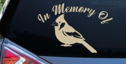 In Memory of Cardinal Bird Car or Truck Vinyl Window Decal Sticker (Desert Sand)