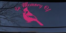 In Memory of Cardinal Bird Car or Truck Vinyl Window Decal Sticker (Hot Pink)