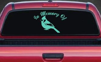 In Memory of Cardinal Bird Car or Truck Vinyl Window Decal Sticker (Mint)