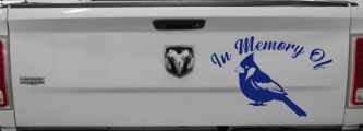In Memory of Cardinal Bird Car or Truck Vinyl Window Decal Sticker (Navy)