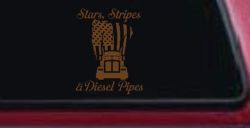 Stars Stripes and Diesel Pipes Patriotic American Flag Trucking Car or Truck Vinyl Window Decal Sticker (Copper)