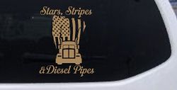 Stars Stripes and Diesel Pipes Patriotic American Flag Trucking Car or Truck Vinyl Window Decal Sticker (Light Brown)