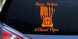 Stars Stripes and Diesel Pipes Patriotic American Flag Trucking Car or Truck Vinyl Window Decal Sticker (Orange)