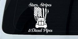 Stars Stripes and Diesel Pipes Patriotic American Flag Trucking Car or Truck Vinyl Window Decal Sticker