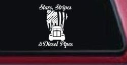 Stars Stripes and Diesel Pipes Patriotic American Flag Trucking Car or Truck Vinyl Window Decal Sticker